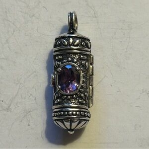 Sterling Silver Amethyst Mezuzah Pendant